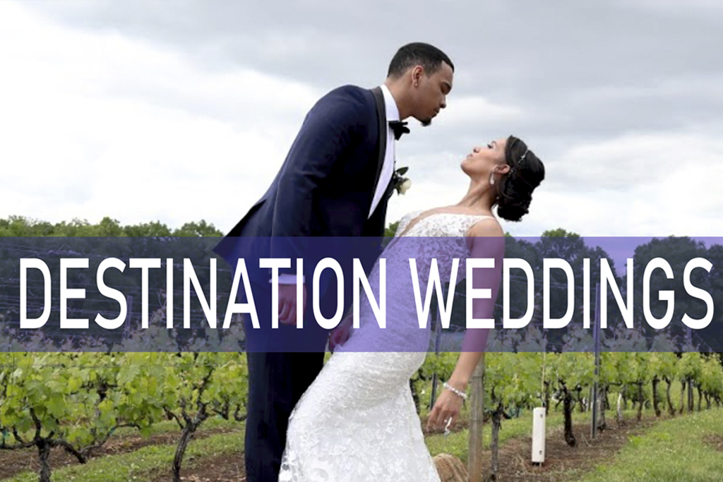 Destination Weddings Banner-Couple Dipping on wedding day in vineyard